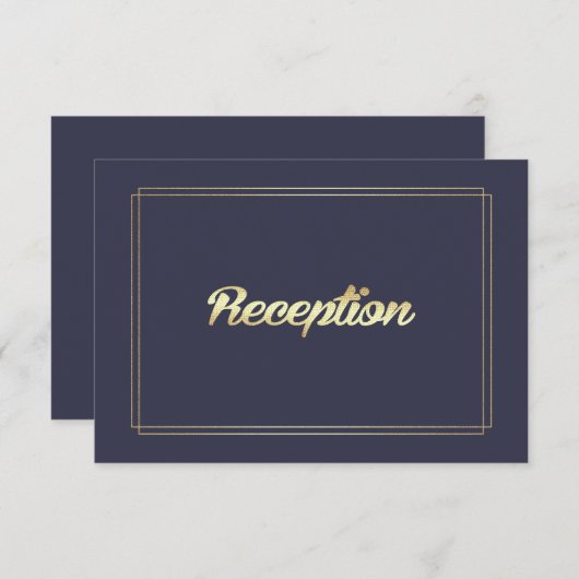Marineblau | Gold Wedding Reception Cards Begleitkarte (Vorne/Hinten)