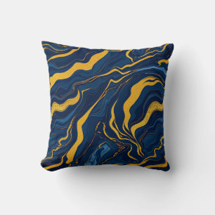 Marineblau-Goldmarmor-Abstraktes Luxus-Topografisc Kissen