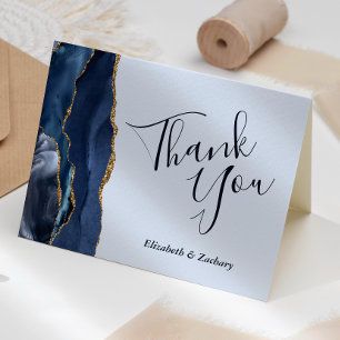 Marineblau Hellblau Gold Achat Hochzeits-Dankeschö Karte