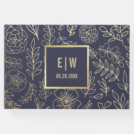 Marineblau | Hochzeit mit Gold Floral Gästebuch