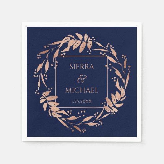 Marineblau | Hochzeit von Gold-Foliage-Rose Serviette (Vorderseite)