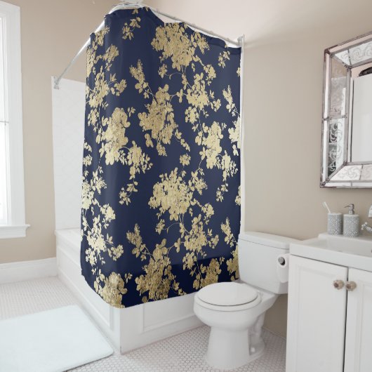 Marineblau-Imitatgoldschäbiger Vintager Chic mit Duschvorhang (Beispiel)
