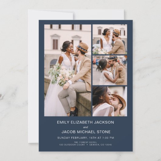 Marineblau in einem Minimalistischen Foto Hochzeit Einladung (Vorderseite)