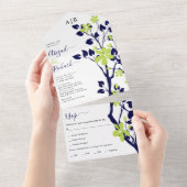 Marineblau, Kalkgrüne Zweig mit Hochzeit von Blume All In One Einladung (Abreißen)