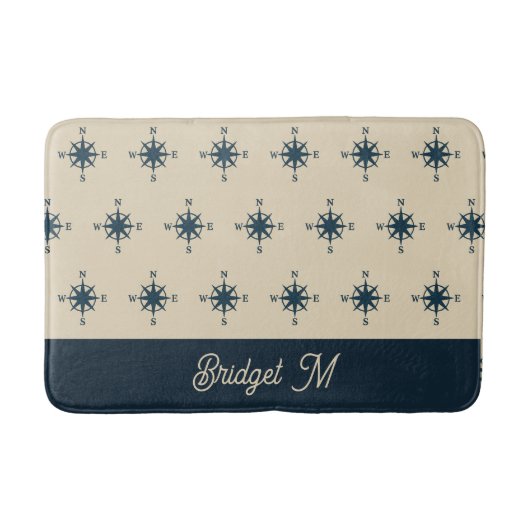 Marineblau-Kompass und Monogram-Zuhause an der Bei Badematte (Vorderseite)