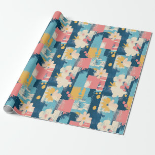 Marineblau-Korallen-Türkisfarbenes Farbblock-Blume Geschenkpapier