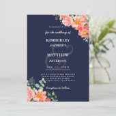 Marineblau Korallenrosa Aquarellfarbe elegante Hoc Einladung (Stehend Vorderseite)