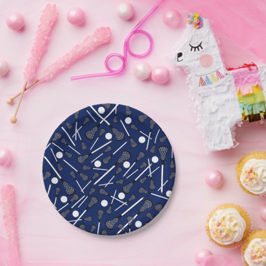 Marineblau Lacrossestöcke Pappteller (Party)