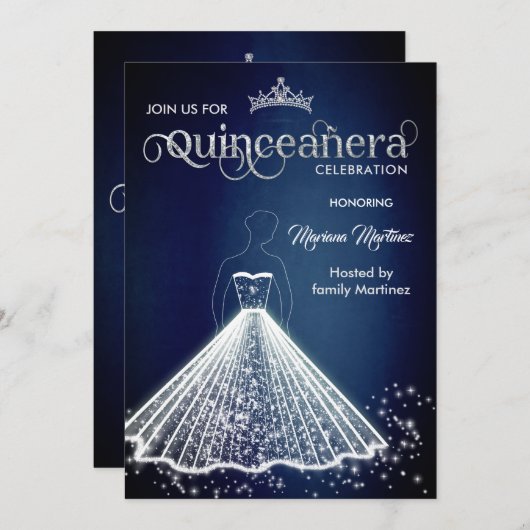 Marineblau Luxus bezauberndes Funkelkleid Quince I Einladung (Vorne/Hinten)