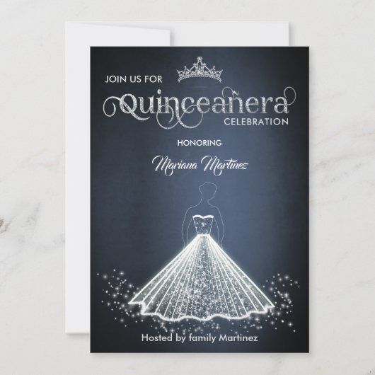 Marineblau Luxus bezauberndes Funkelkleid Quince I Einladung (Vorderseite)