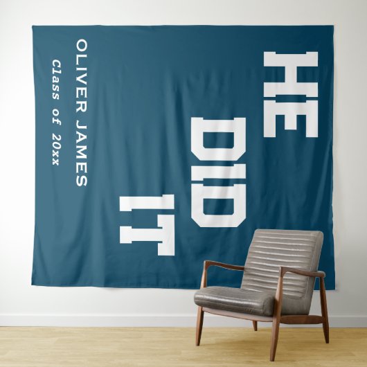 Marineblau machte er es Graduierungsparty Hintergr Wandteppich (Beispiel (Horizontal))