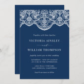 Marineblau-marokkanisches Spitzenmuster Einladung (Vorne/Hinten)