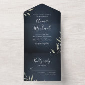 Marineblau minimalgrüne rustikale Hochzeit All In One Einladung (Innen Boden)