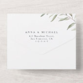 Marineblau minimalgrüne rustikale Hochzeit All In One Einladung (Rückseite)