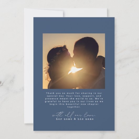 Marineblau | Minimalistische einfache Script-Herz- Dankeskarte (Rückseite)