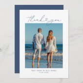 Marineblau | Minimalistische einfache Script-Herz- Dankeskarte (Vorne/Hinten)