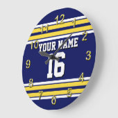 Marineblau mit gelben weißen Streifen Team Jersey Große Wanduhr (Winkel)