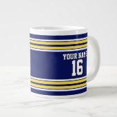 Marineblau mit gelben weißen Streifen Team Jersey Jumbo-Tasse (Vorderseite Rechts)