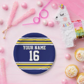 Marineblau mit gelben weißen Streifen Team Jersey Pappteller (Party)