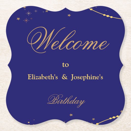 Marineblau mit goldenen Sternen Doppelgelenk Gebur Untersetzer (Vorderseite)