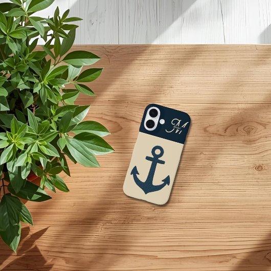 Marineblau mit Monogram Beige Küste Case-Mate iPhone Hülle