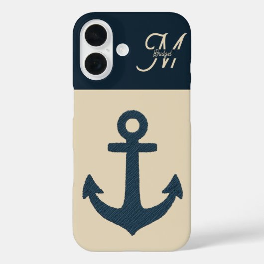 Marineblau mit Monogram Beige Küste Case-Mate iPhone Hülle (Rückseite)
