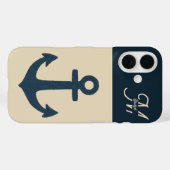 Marineblau mit Monogram Beige Küste Case-Mate iPhone Hülle (Rückseite (Horizontal))
