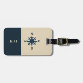 Marineblau mit Monogram Beige Küste Gepäckanhänger (Vorderseite horizontal)