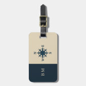 Marineblau mit Monogram Beige Küste Gepäckanhänger (Vorderseite vertikal)