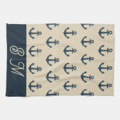 Marineblau mit Monogram Beige Küste Geschirrtuch (Horizontal)