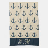 Marineblau mit Monogram Beige Küste Geschirrtuch (Vertikal)