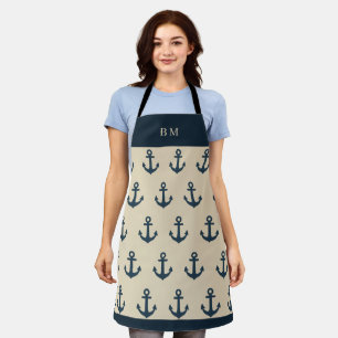 Marineblau mit Monogram Beige Küste Schürze