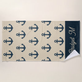 Marineblau mit Monogram Beige Küste Strandtuch