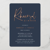 Marineblau | Modernes Minimal Script Probe Dinner Folieneinladung (Vorderseite)