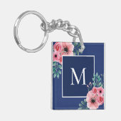 Marineblau | Monogramm-Schlüsselring für florales  Schlüsselanhänger (Vorderseite links)