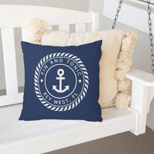 Marineblau Name des Bootes "Rope & Anchor" Außen Kissen