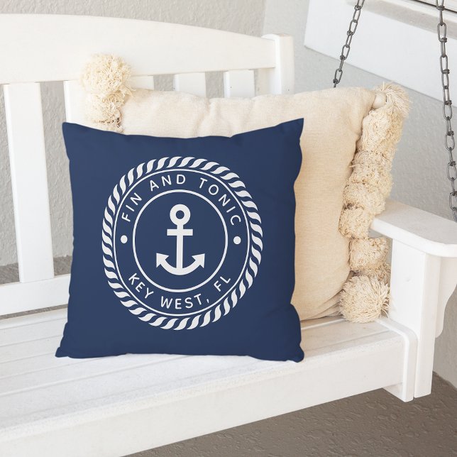 Marineblau | Name des Bootes "Rope & Anchor" Außen Kissen (Von Creator hochgeladen)