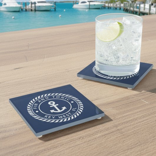 Marineblau | Name des Logos für "Rope & Anchor" Glasuntersetzer