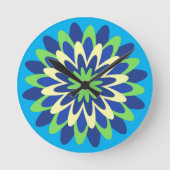 Marineblau, Neongrün, kanargelbe Blume Runde Wanduhr (Vorderseite)