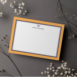 MARINEBLAU & ORANGE Klassischer Monogramm-Doppelra Mitteilungskarte