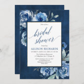 Marineblau-Pfingstrosen Einladung (Vorne/Hinten)