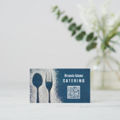 Marineblau, QR-Code, Catering, Koch, Restaurant Visitenkarte (Stehend Vorderseite)