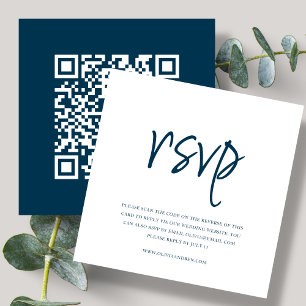 Marineblau QR-Code Hochzeits-RSVP Begleitkarte
