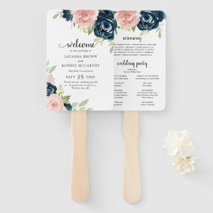 Marineblau-Rosa-Blumen-Hochzeitsprogramm Fächer