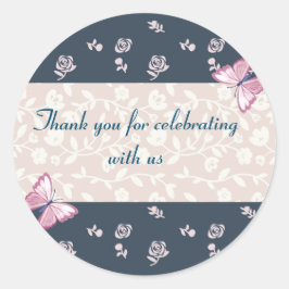 Marineblau, rosa Schmetterlinge danke Runder Aufkleber