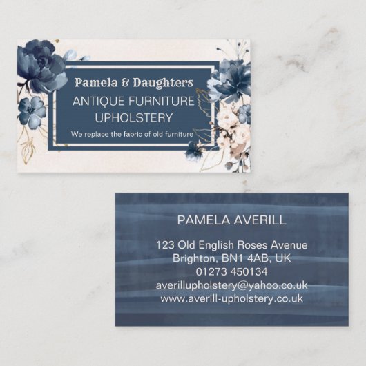 Marineblau-Rosen antike Möbel-Polsterung Visitenkarte (Vorne/Hinten)