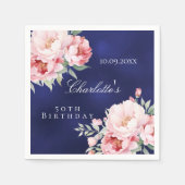 Marineblau Rosenflorchen Eleganter Geburtstag Serviette (Vorderseite)