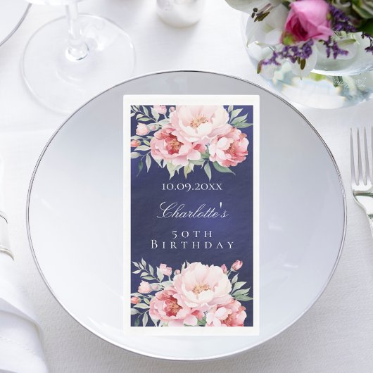 Marineblau Rosenflorchen Eleganter Geburtstag Serviette