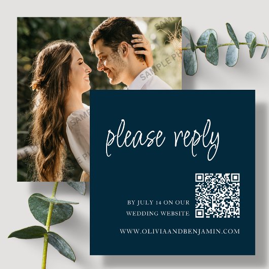 Marineblau | RSVP QR Code für Hochzeiten Begleitkarte