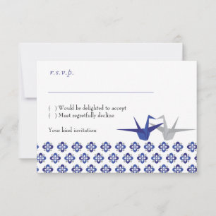 Marineblau / Silber Origami Kraniche Hochzeits-RSV RSVP Karte